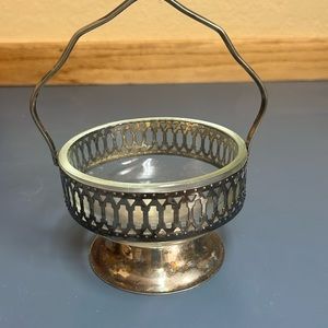 Vintage Silver Plate Basket Relish Dish Condiment Bowl Glass